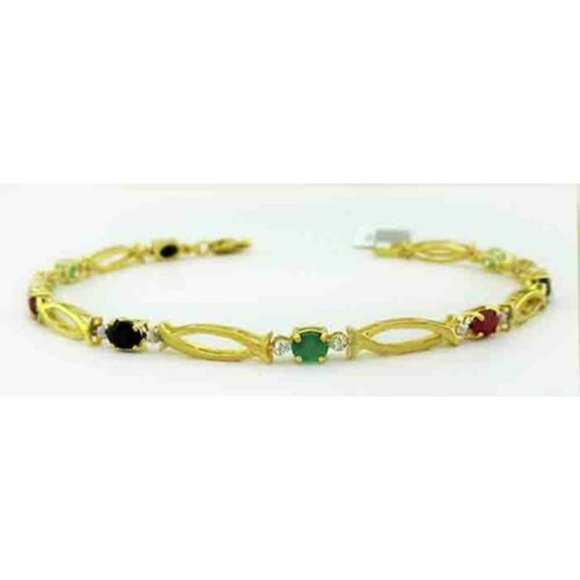 Genuine Emerald, Blue Sapphire, Ruby & Diamond 10k Gold